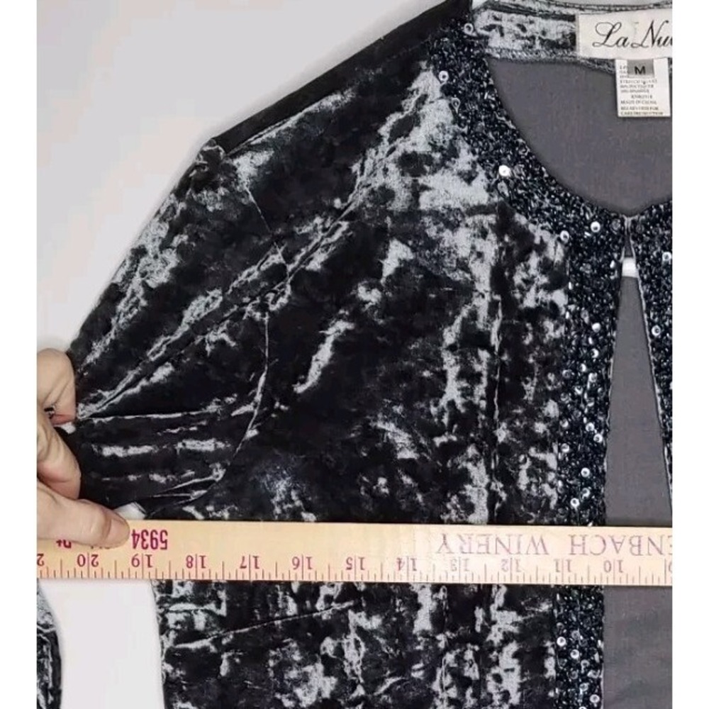 La Nuit Crushed Velvet Beaded Cardigan Top Set Women Medium Gray Glam Party - Picture 6 of 13